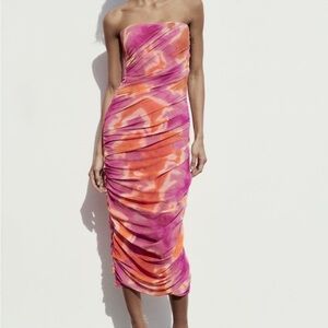 ZARA STRAPLESS PRINTED TULLE DRESS